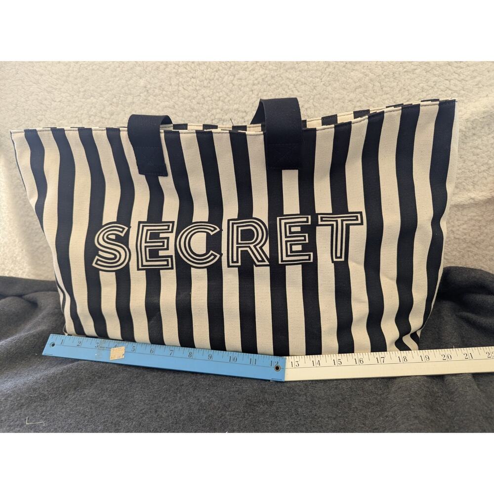 Victoria's Secret  Canvas‎ Tote Bag Black White Stripe New!